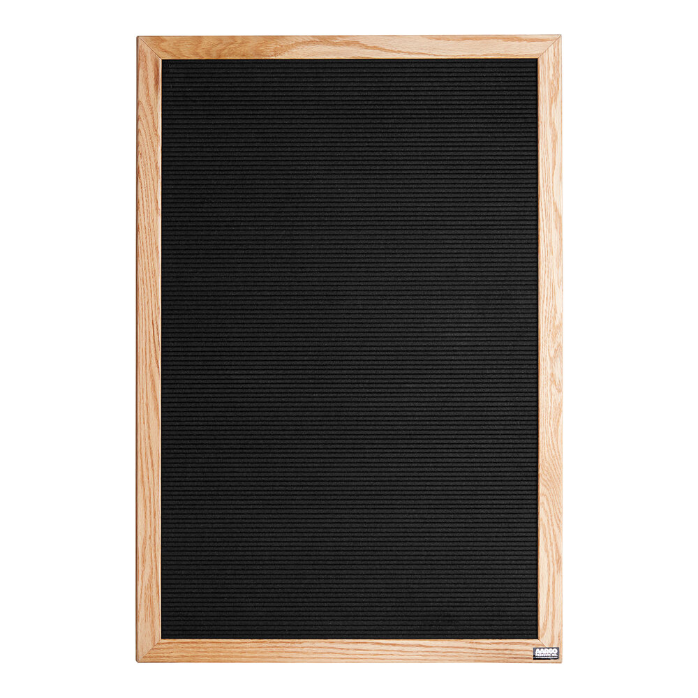 Aarco AOFD3624L 36" x 24" Black Felt Open Face Vertical Indoor Message Board with Solid Oak Wood Frame and 3/4" Letters