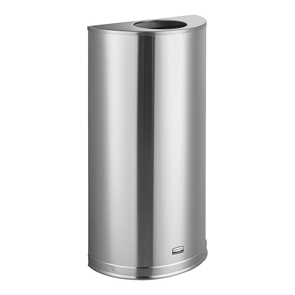 Rubbermaid® FGSO12SSSPL Metallic Half Round Open Top Satin Stainless Steel Trash Can with Rigid Plastic Liner 12 Gallon
