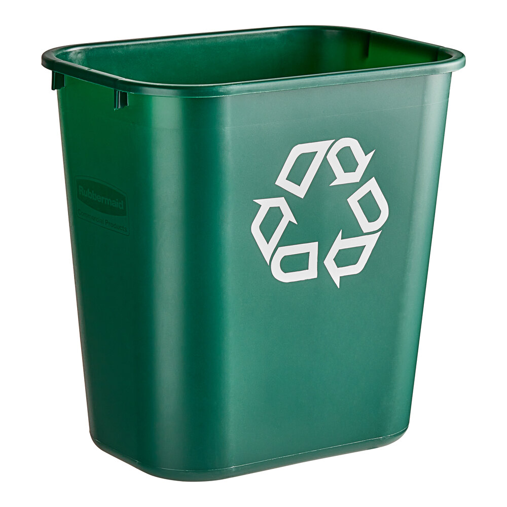 Rubbermaid® FG295606GRN 28 Qt. / 7 Gallon Green Recycling Rectangular Wastebasket