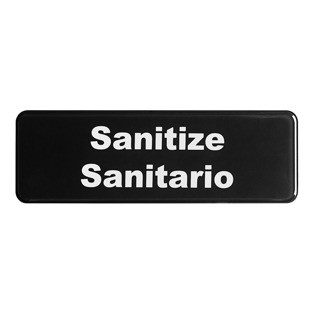 Tablecraft 394595 Sanitize / Sanitario Sign - Black and White, 9" x 3"