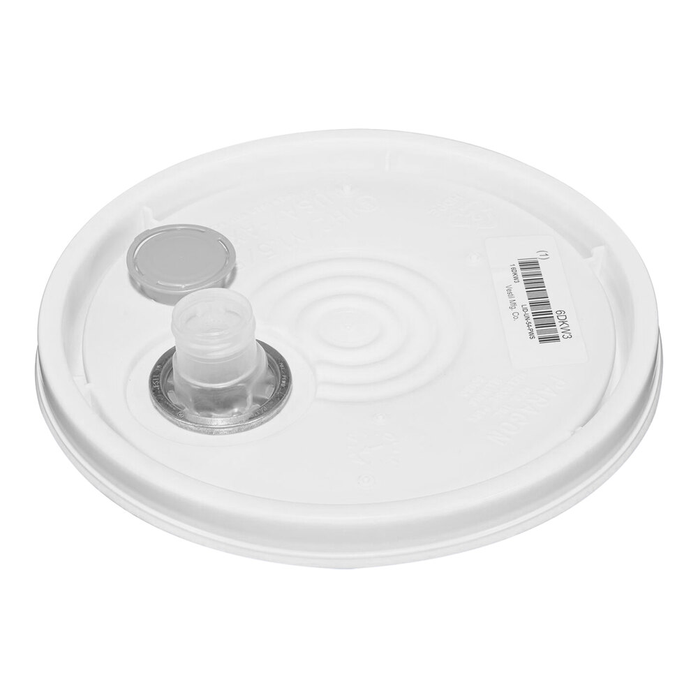 Vestil LID-UN-54-PWS White HDPE Lid with Spout for PAIL-35-PWS, PAIL-54-PWS, and PAIL-6-PWS