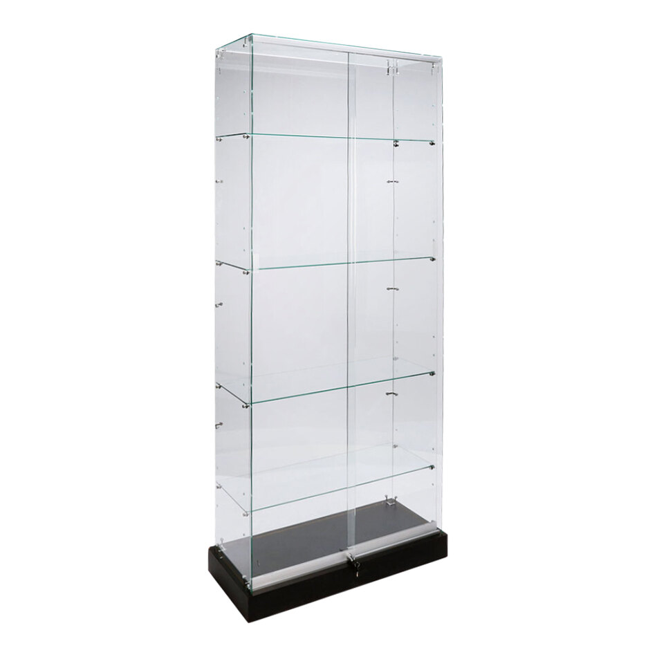 36" x 16" x 80" Frameless Glass 4-Shelf Display Showcase with Sliding Glass Doors and Casters
