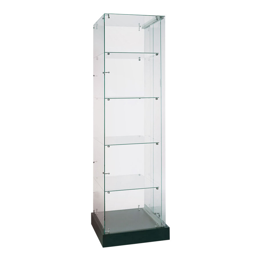 20" x 20" x 72" Square Frameless Glass 4-Shelf Display Showcase with Sliding Glass Door and Casters