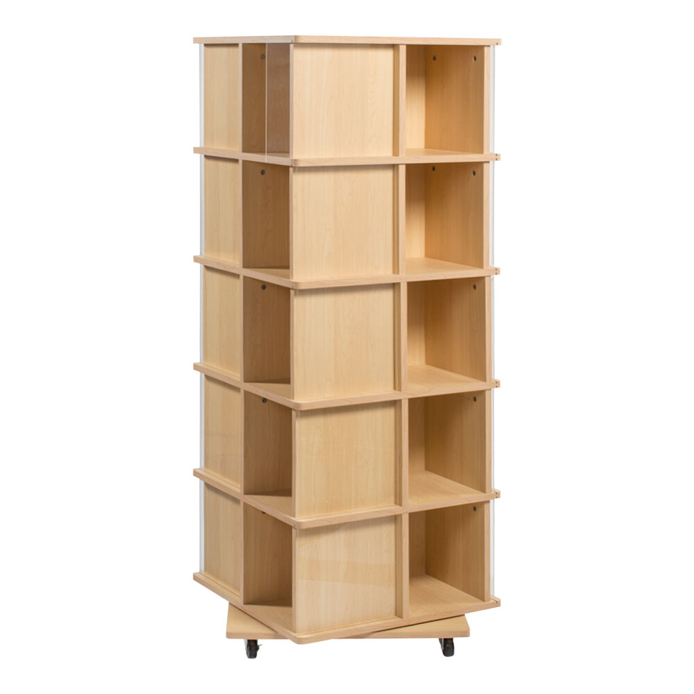 23 1/2" x 23 1/2" x 63" 20-Slot Maple Wood Mobile T-Shirt Spinner Display Merchandiser