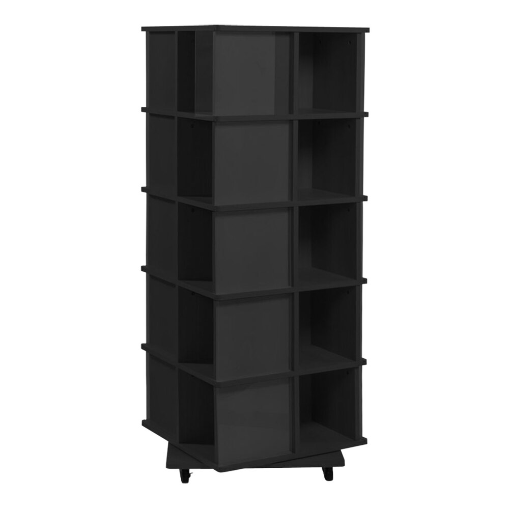 23 1/2" x 23 1/2" x 63" 20-Slot Black Wood Mobile T-Shirt Spinner Display Merchandiser