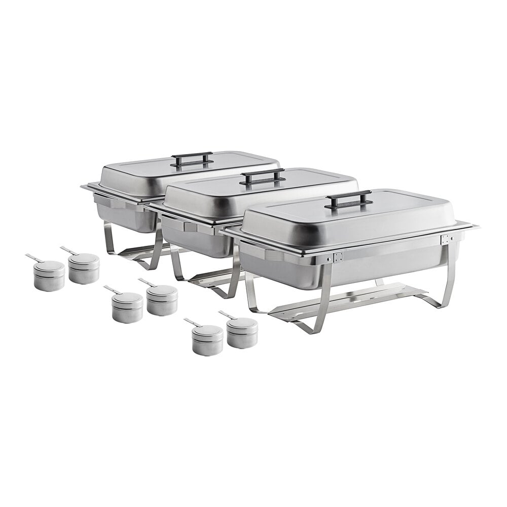 Choice Economy 8 Qt. Full Size Stainless Steel Chafer with Folding Frame - 3/Case