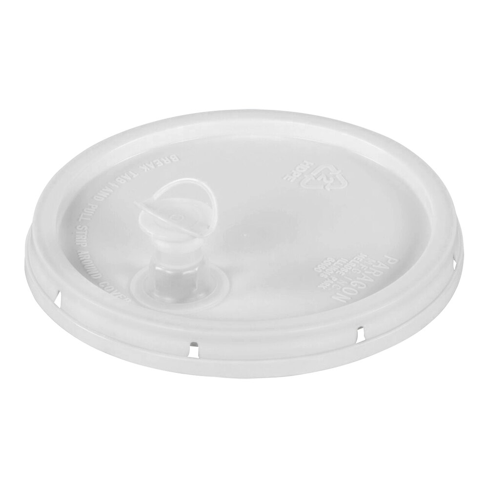 Vestil LID-2-PWST White HDPE Tear Tab Lid with Spout for PAIL-2-PWS
