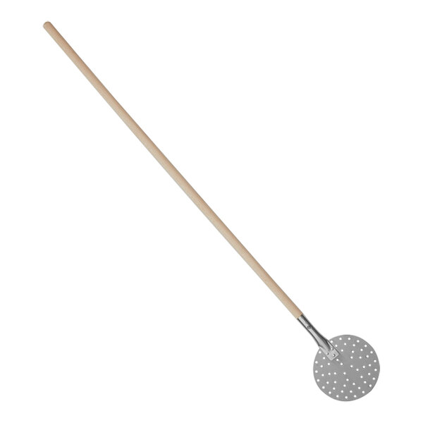 American Metalcraft 8" Round Perforated Stainless Steel Pizza Peel with 49 3/4" Wood Handle PPSS849