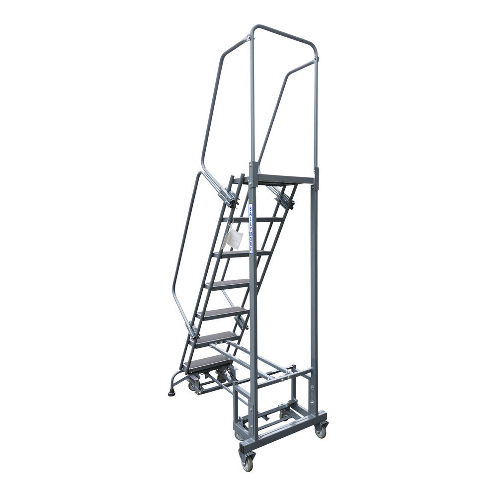 Ballymore Navigator 9-Step Gray Steel All-Direction Rolling Safety Ladder with Folding Handrails NAV-9R-F - 450 lb. Capacity