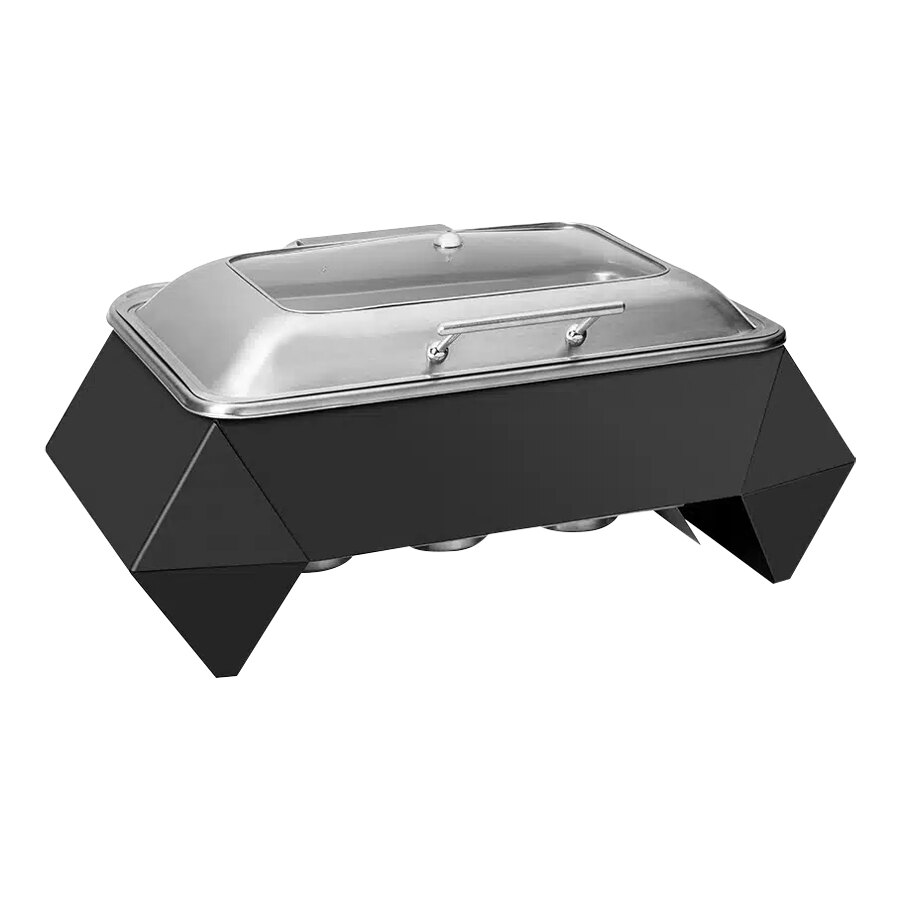 Rosseto Diamond Multi-Chef 9.51 Qt. Full Size Black Stainless Steel Traditional Chafer with Soft-Closing Lid SK059