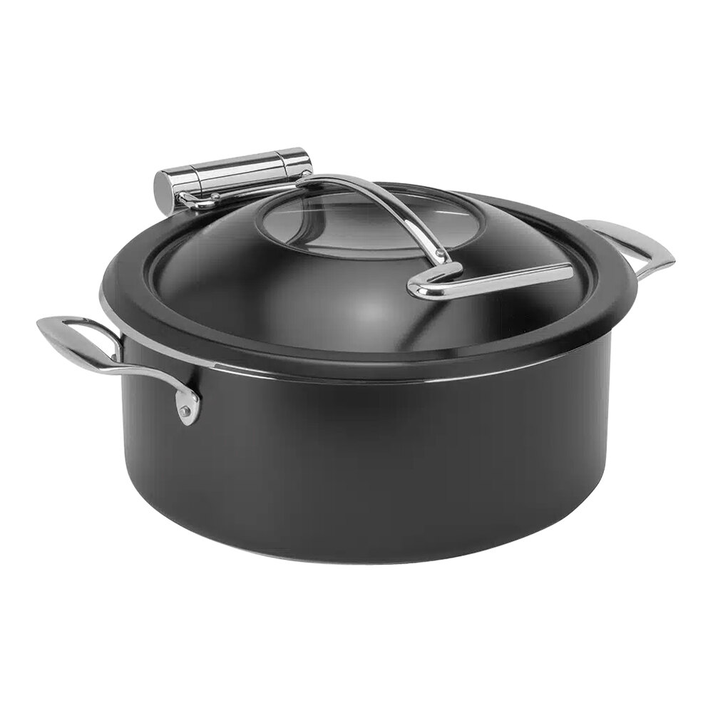 Rosseto Home Style 4.75 Qt. Half Size Black Stainless Steel Round Induction Chafer with Soft-Closing Lid CP101