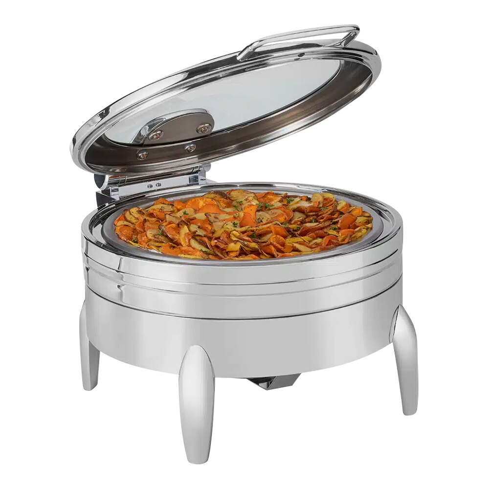 Rosseto De Luxe 6.34 Qt. 2/3 Size Stainless Steel Round Induction Chafer with Glass Lid CP403F