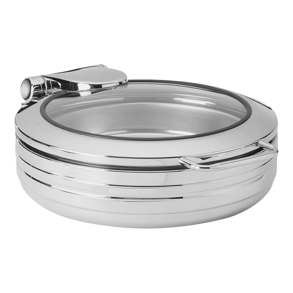 Rosseto De Luxe 6.34 Qt. 2/3 Size Stainless Steel Round Induction Chafer with Glass Lid CP403