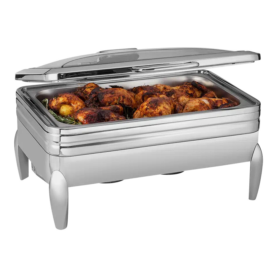 Rosseto De Luxe 9.51 Qt. Full Size Stainless Steel Rectangular Induction Chafer with Glass Lid CP401F