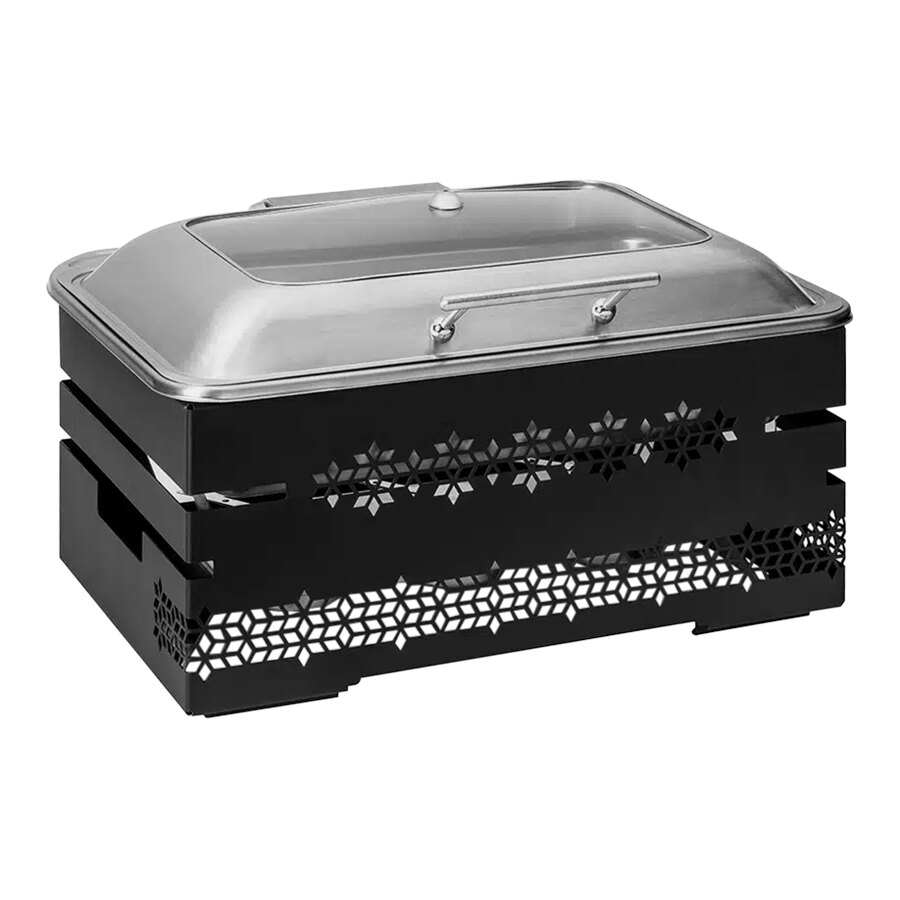 Rosseto Mosaic Multi-Chef 9.51 Qt. Full Size Stainless Steel Traditional Chafer with Soft-Closing Lid and Black Stand SK066