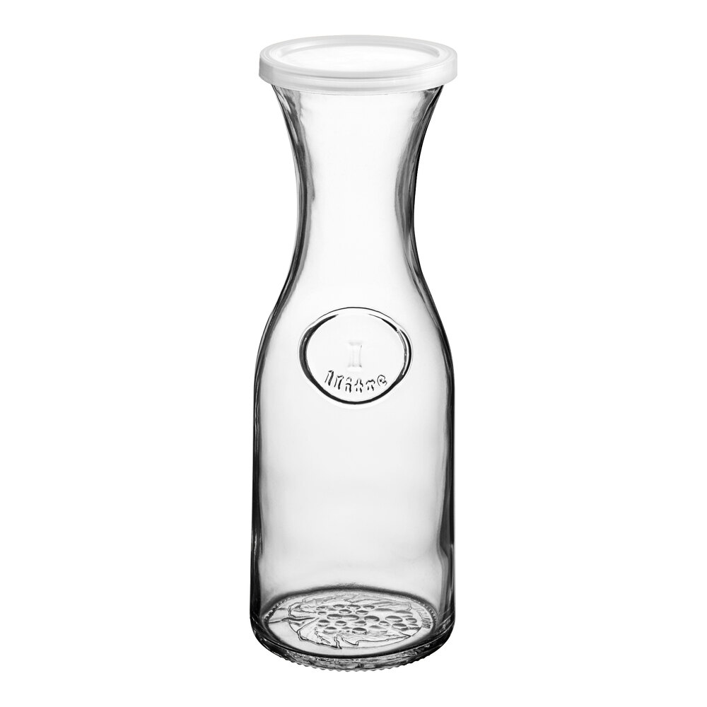 Libbey 33.875 oz. Glass Wine Decanter and Plastic Lid Set - 12 Glasses, 24 Lids