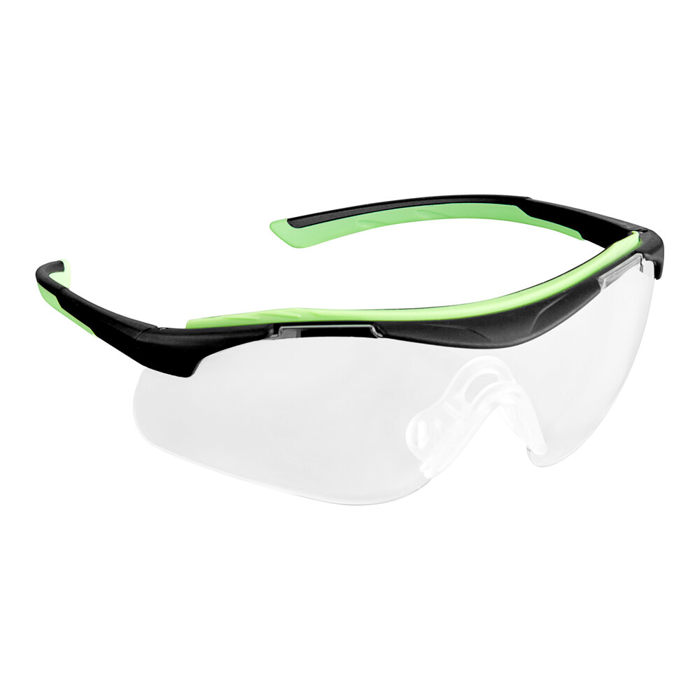 3M Scratch-Resistant Anti-Fog Safety Glasses with Brow Guard, Black / Green Frame, and Clear Lens 70009110274
