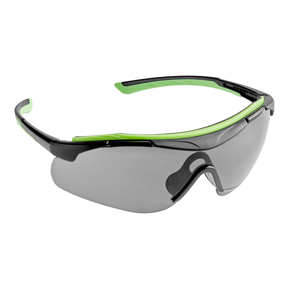 3M Scratch-Resistant Anti-Fog Safety Glasses with Brow Guard, Black / Green Frame, and Gray Lens 70009110324