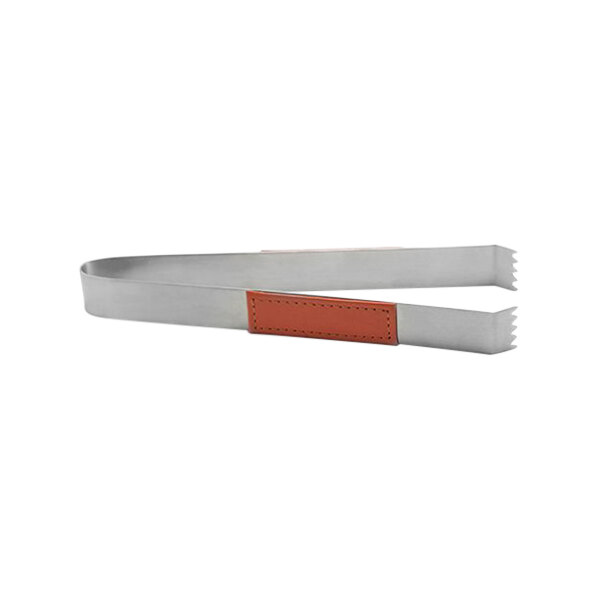 room360 London 7" Stainless Steel Ice Tongs with Persimmon Faux Leather Handle BUT021ORS23 - 12/Case
