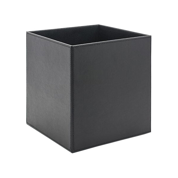 room360 London RWA001BKL20 12.75 Qt. Black Faux Leather Cube Wastebasket - 2/Case