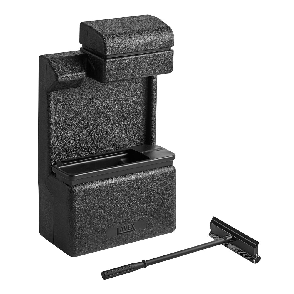 Lavex Black Windshield Wash Station Attachment with Towel Dispenser and Squeegee