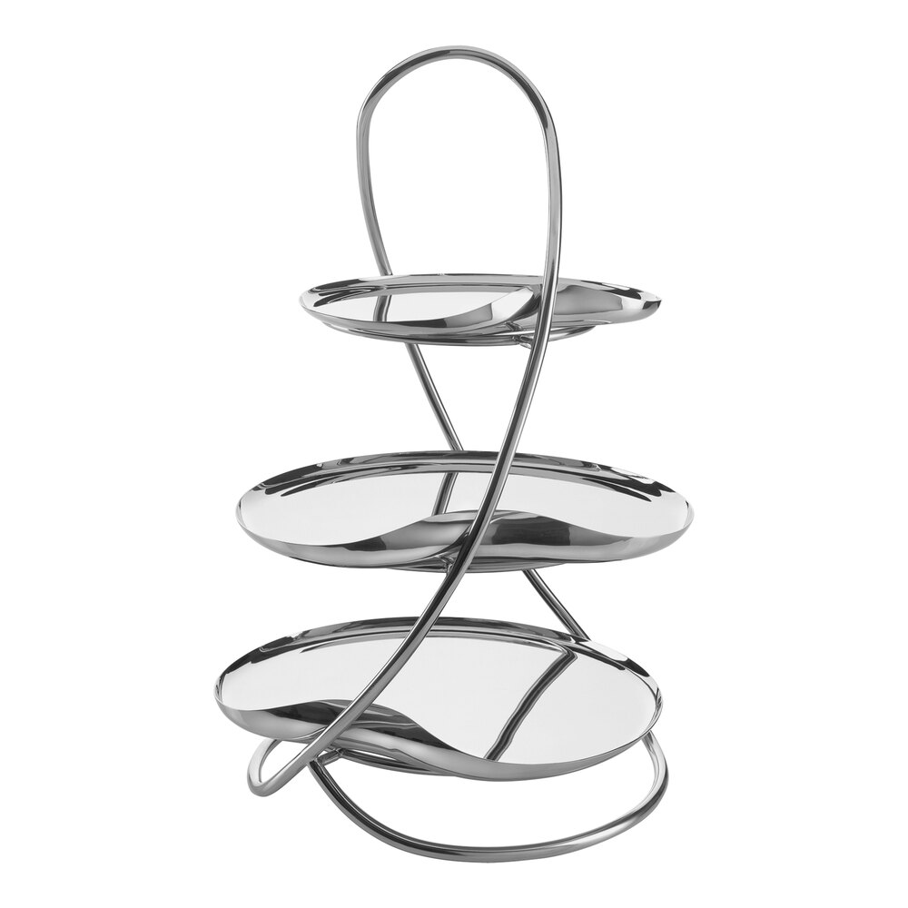 Robert Welch by Steelite International Drift 9 5/8" x 16 3/8" 3-Tier Stainless Steel Cake Stand