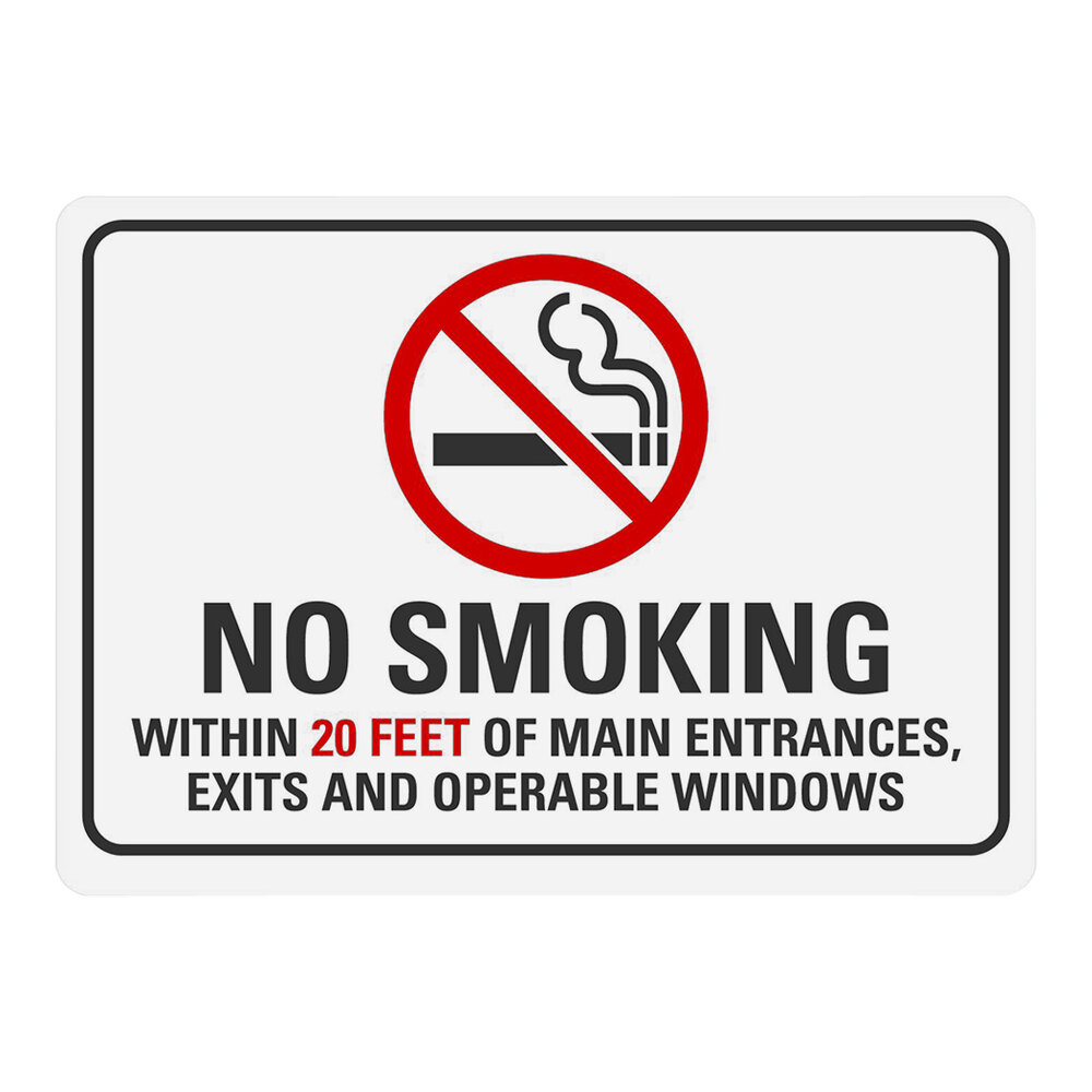 Lavex 10" x 7" Non-Reflective Adhesive Vinyl "No Smoking Within 20 Feet Of Main Entrances, Exits And Operable Windows" Safety Label