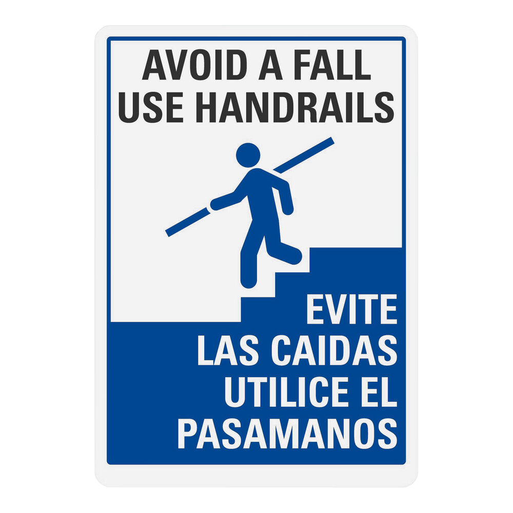 Lavex 10" x 7" Non-Reflective Adhesive Vinyl Bilingual "Avoid A Fall / Use Handrails" Safety Label