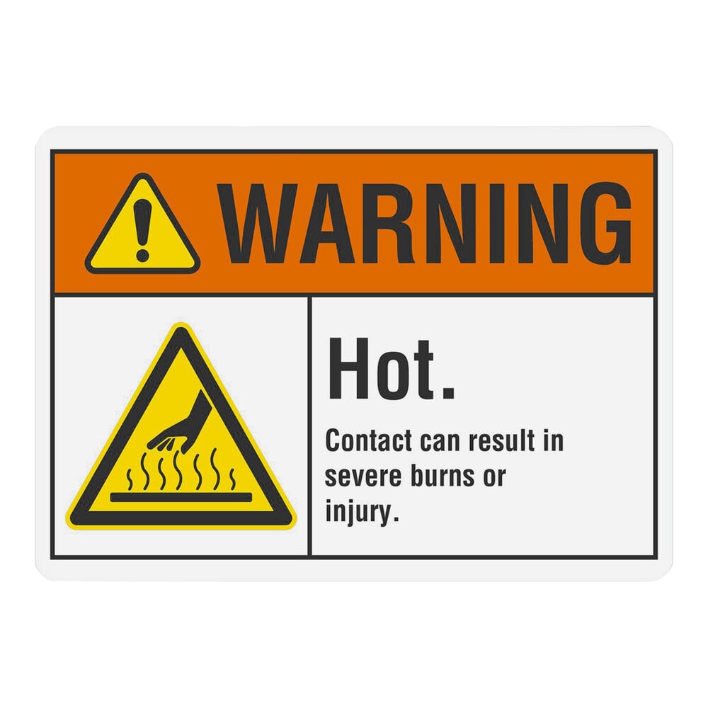 Lavex 10" x 7" Non-Reflective Aluminum "Warning / Hot / Contact Can Result in Severe Burns or Injury" Sign with Symbol