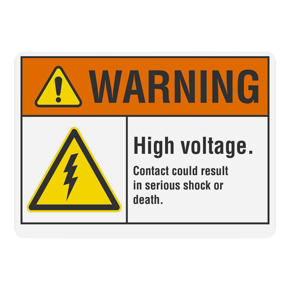 Lavex 10" x 7" Non-Reflective Adhesive Vinyl "Warning / High Voltage / Contact Could Result in Serious Shock or Death" Label with Symbol