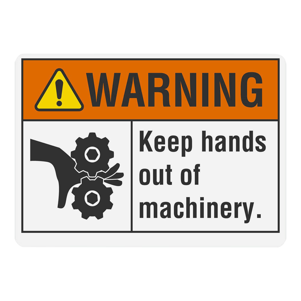 Lavex 10" x 7" Non-Reflective Plastic "Warning / Keep Hands Out of Machinery" Sign with Symbol