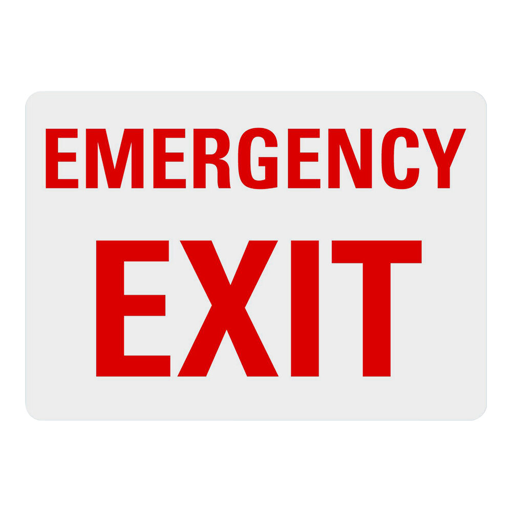 Lavex 10" x 7" White Engineer-Grade Reflective Adhesive Vinyl "Emergency Exit" Label with Red Lettering