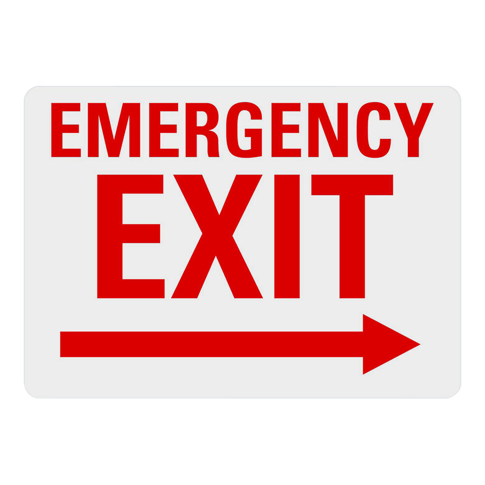 Lavex 10" x 7" White Non-Reflective Aluminum "Emergency Exit" Sign with Red Lettering and Right Arrow