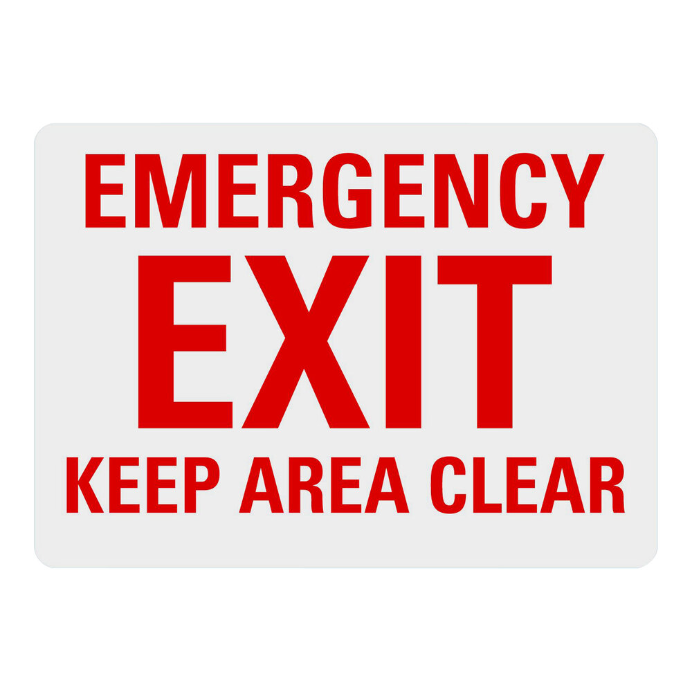 Lavex 10" x 7" White Engineer-Grade Reflective Aluminum "Emergency Exit / Keep Area Clear" Sign with Red Lettering