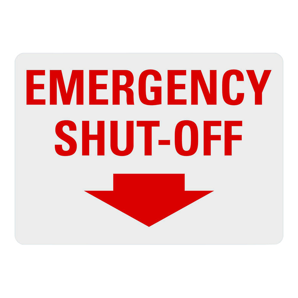 Lavex 10" x 7" Non-Reflective Aluminum "Emergency Shut-Off" Sign with Down Arrow
