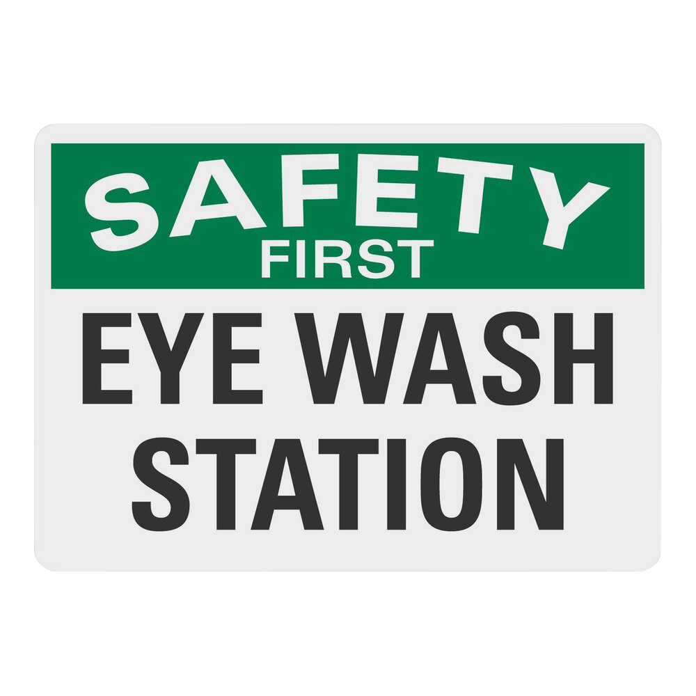Lavex 10" x 7" Engineer-Grade Reflective Adhesive Vinyl "Safety First / Eye Wash Station" Label