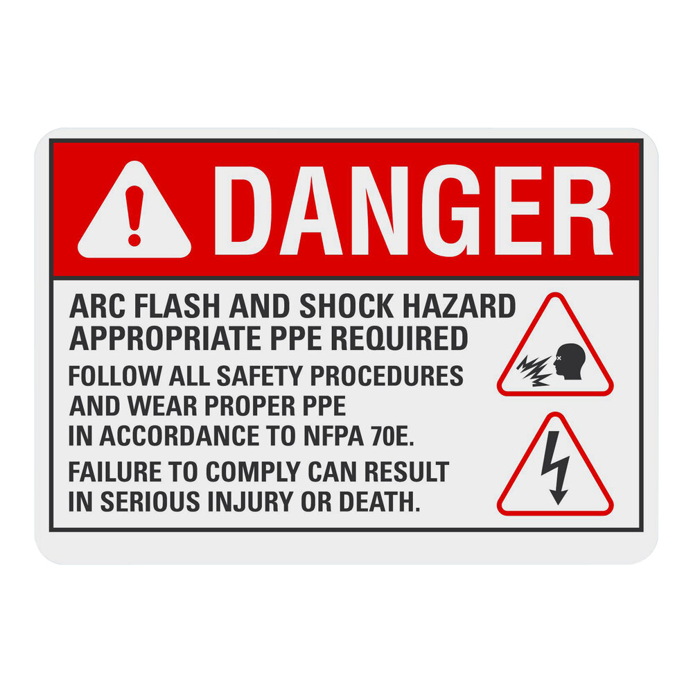 Lavex 10" x 7" Non-Reflective Adhesive Vinyl "Danger / Arc Flash And Shock Hazard / Appropriate PPE Required" Safety Label