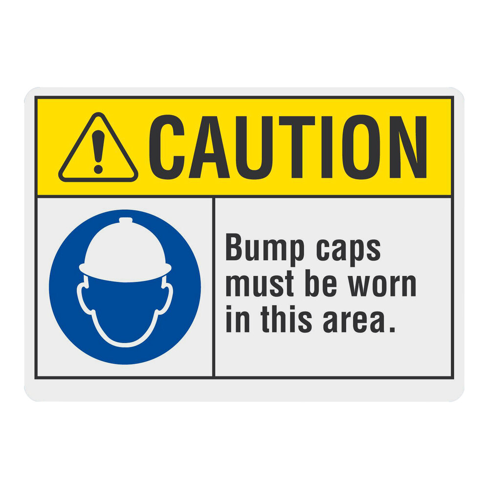 Lavex 10" x 7" Non-Reflective Aluminum "Caution / Bump Caps Must Be Worn In This Area" Safety Sign