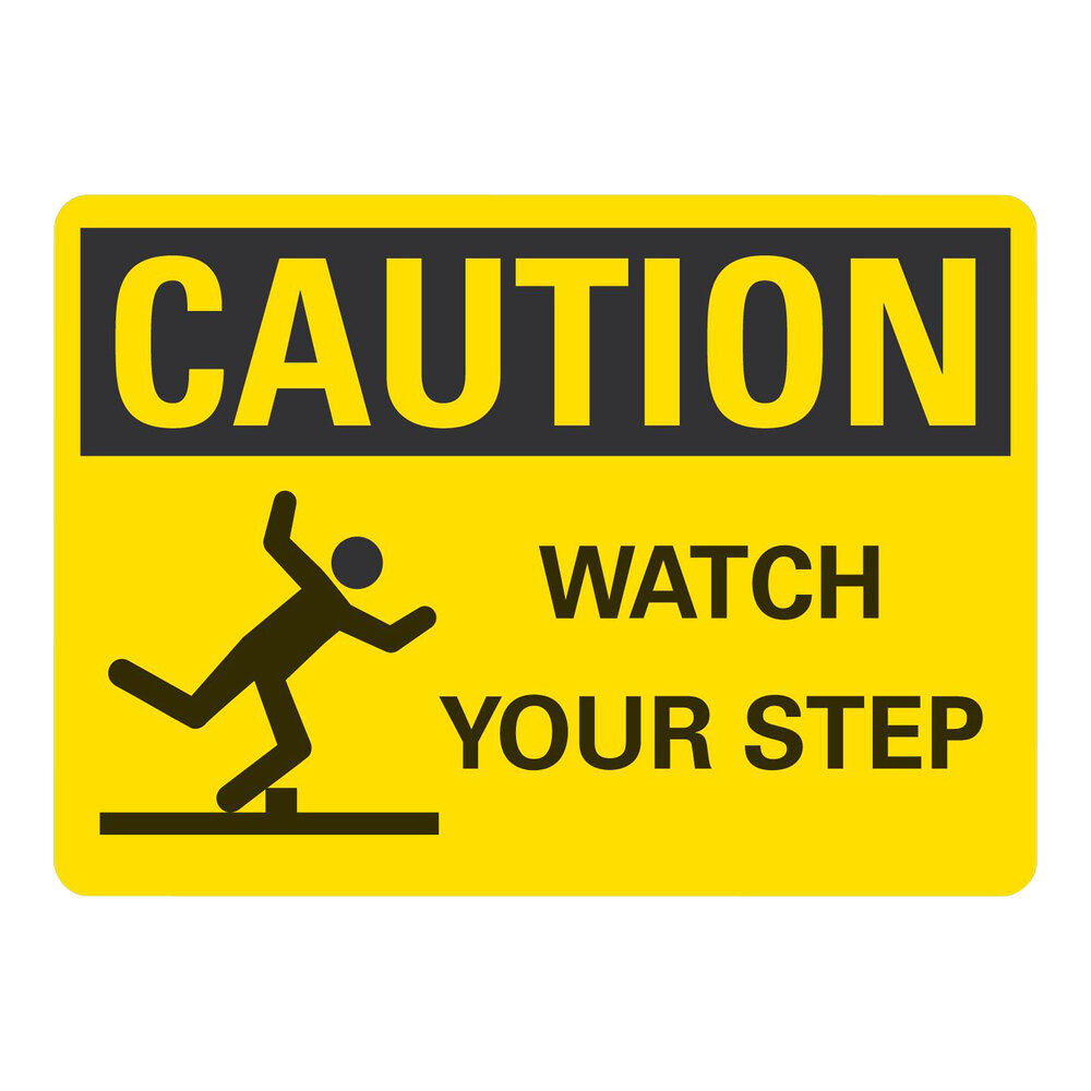 Lavex 10" x 7" Engineer-Grade Reflective Aluminum "Caution / Watch Your Step" Safety Sign with Symbol