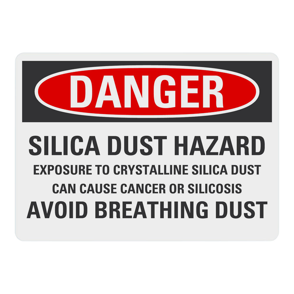 Lavex 10" x 7" Non-Reflective Plastic "Danger / Silica Dust Hazard / Exposure To Crystalline Silica Dust Can Cause Cancer Or Silicosis / Avoid Breathing Dust" Safety Sign