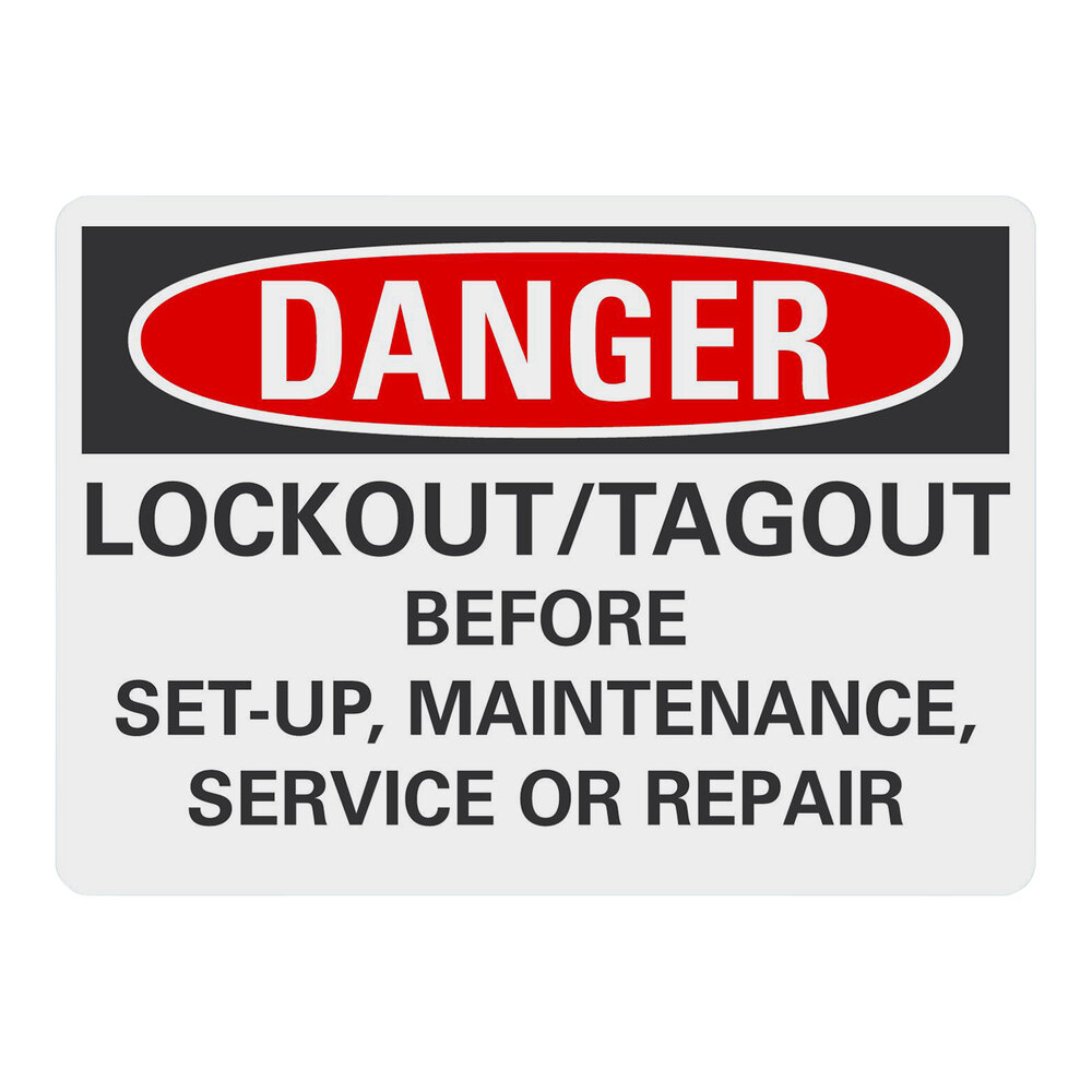 Lavex 10" x 7" Non-Reflective Adhesive Vinyl "Danger / Lockout/Tagout Before Set-Up, Maintenance, Service Or Repair" Safety Label
