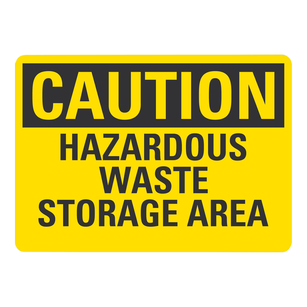 Lavex 10" x 7" Yellow / Black Non-Reflective Plastic "Caution / Hazardous Waste Storage Area" Safety Sign
