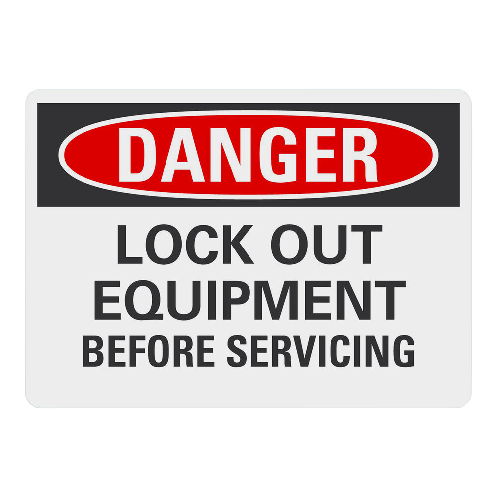 Lavex 10" x 7" Non-Reflective Adhesive Vinyl "Danger / Lock Out Equipment Before Servicing" Safety Label