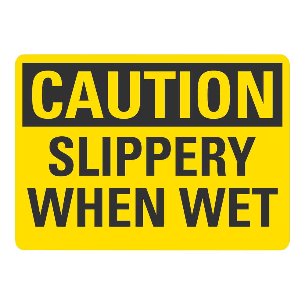 Lavex 10" x 7" Non-Reflective Plastic "Caution / Slippery When Wet" Safety Sign