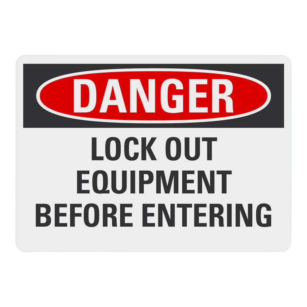 Lavex 10" x 7" Engineer-Grade Reflective Adhesive Vinyl "Danger / Lock Out Equipment Before Entering" Safety Label