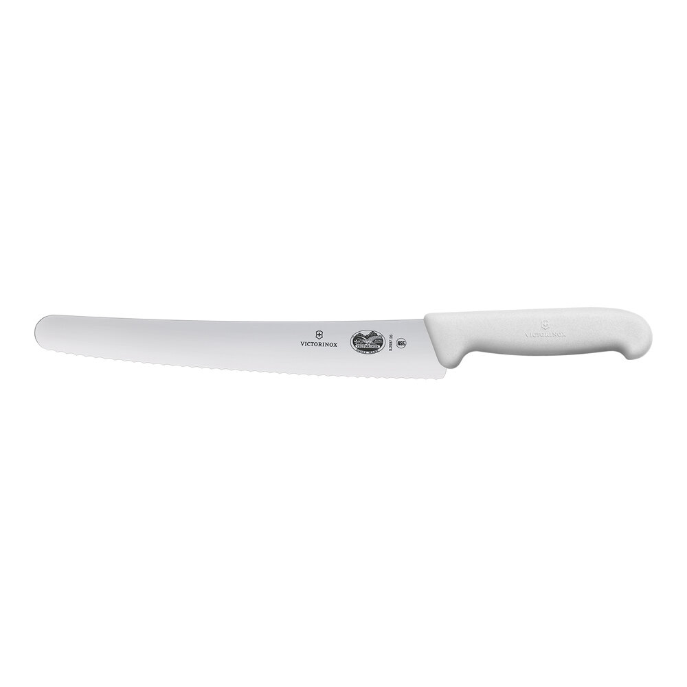 Victorinox 10 1/4" Curved Serrated Bread Knife with White Fibrox Handle 5.2937.26