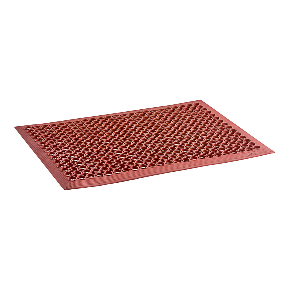 Choice 2' x 3' Red Rubber Grease-Resistant Anti-Fatigue Floor Mat with Beveled Edge - 1/2" Thick