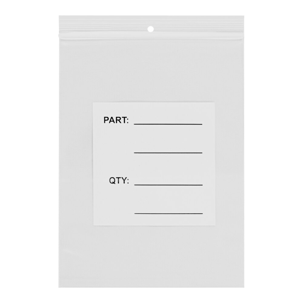 Lavex 5" x 8" 4 Mil Printed Polyethylene Zip Top Parts Bag with Hanging Hole - 1,000/Case