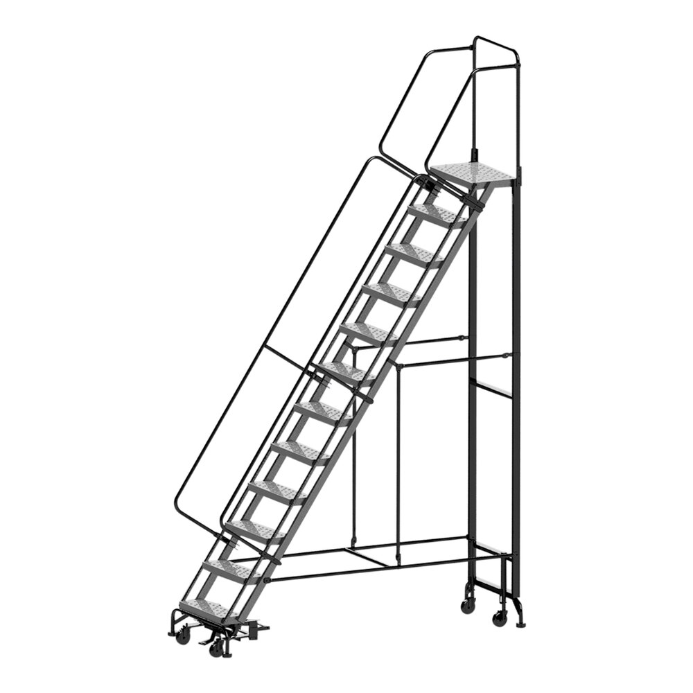 Ballymore Hybrid 12-Step Gray Steel All-Direction Rolling Safety Ladder with 24" Wide Aluminum Steps and 34" Wide Base HY-LA-123214P - 450 lb. Capacity