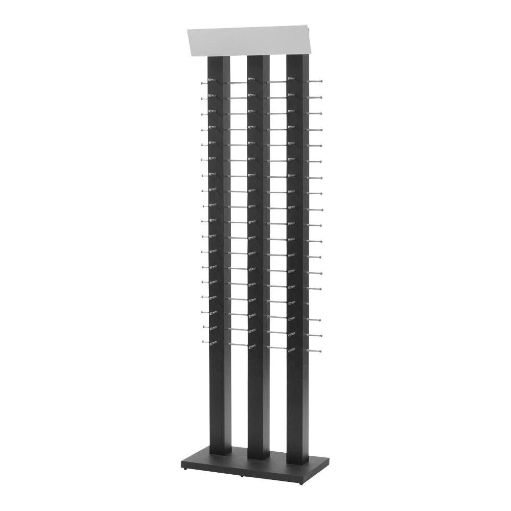 21" x 11 3/4" x 72 1/2" Black Wall Eyewear Display Stand with Mirror